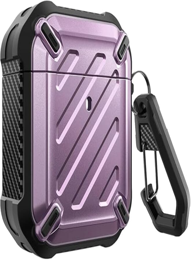 Supcase unicorn beetle pro series case designed for airpods 1 & 2, full-body rugged protective case with carabiner for apple airpods 1st & 2nd (purple)